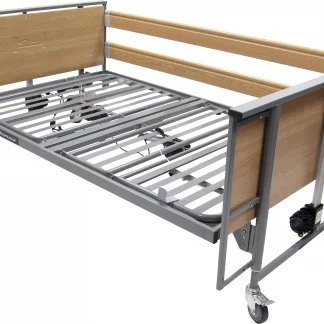 Harvest Woburn Community 1200 profiling bed.assembled, in its lowest position with side rails up on left lying side but no rails on right lying side