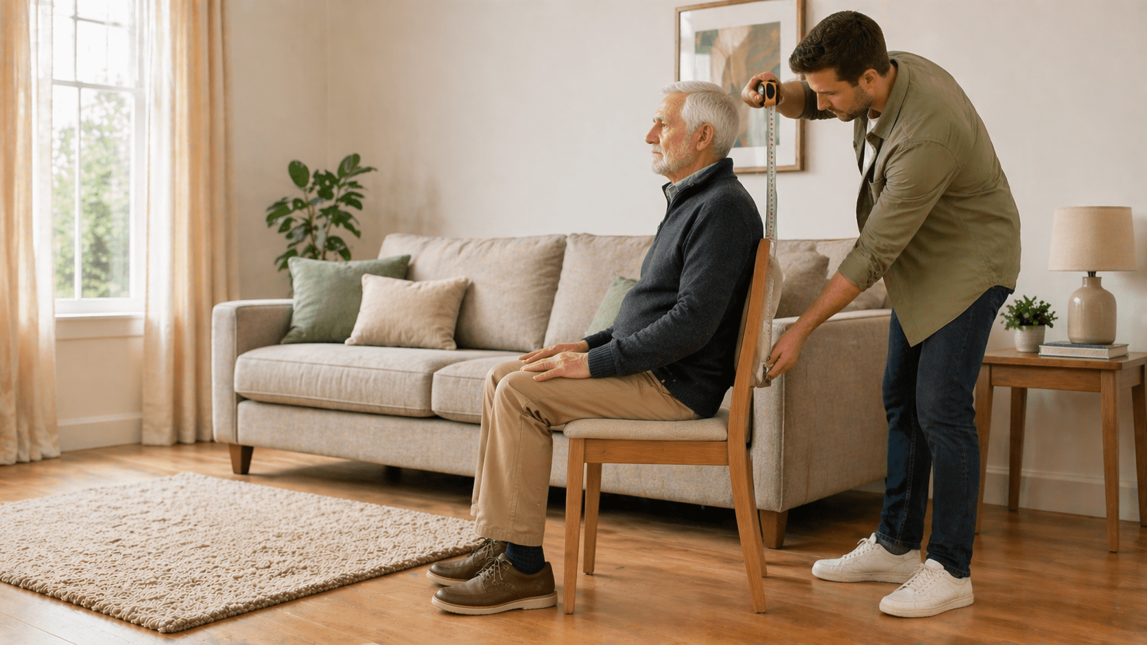 Measuring back height from seat to top of head while seated for a riser recliner chair