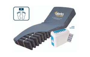 Alternating Air Mattress with pump and remote control. Section cut out in bottom right corner to reveal the cells within.