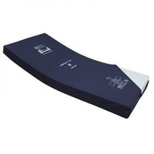 pressure relieving static mattress with waterproof cover. Cut out to show the foam being used in bottom right hand corner.