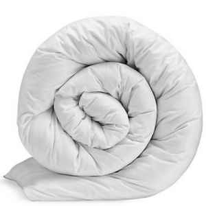 a rolled up duvet, white