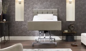 Opera Signature Comfort Profiling Bed raised to waist height. View from the foot end.