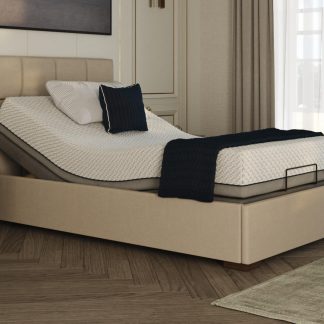 Opera Hagen Adjustable Bed in Linen fabric. Head and foot end elevated.