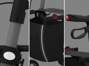 reflectors placed on handles, shopping bag and frame ensure you are visible with the Rehasense Server Collator