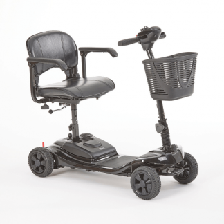 Motion Airscape Mobility Scooter fully assembled, basket on the front armrests in position - Black