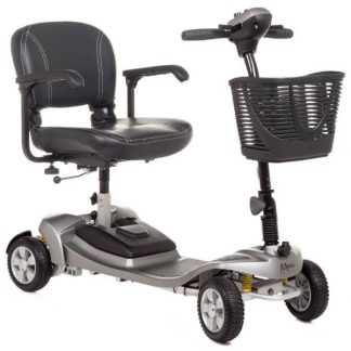 Motion Alumina Mobility Scooter - fully assembled with basket attached to the front.