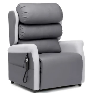 Repose Multi-Bari Express Chair with waterfall back cushion in Haven Steel Outer fabric by Panaz and an inner VP Dartex Grey fabric