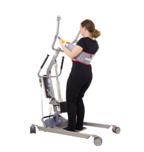 Mackworth Maple Stand Aid Sling with Back Support being used with a stand aid