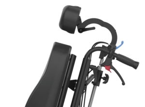 Side view of a close up of the adjustable headrest on the Rehasense Icon 125 Wheelchair