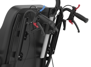 Close up of the height adjustable push handles on the Icon 125 Comfort Wheelchair