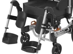 Close up of the leg rests of the Rehasense Icon 125 wheelchair