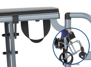 Image shows the Rehasense Icon 35 LX Wheelchair folded up and being carried easily
