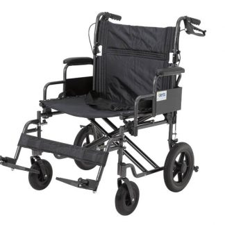 Alerta Car Transit Heavy-Duty Wheelchair is an attendant propelled wheelchair for bariatric people. Aluminium frame, black in colour with puncture proof tyres