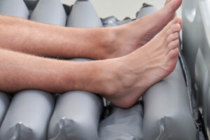 close up of a persons heels in the Optima Turn mattress 