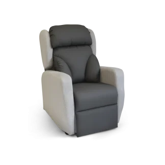 Recliners HealthCare Express 7 with Highland Steel outer fabric and VP Dartex Black inner fabric. Upright, unreclined position