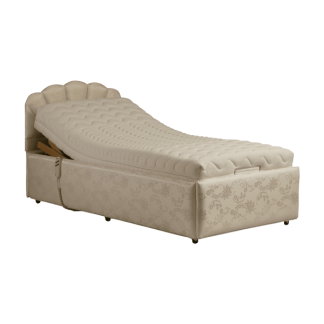 Rise&Recline Windsor Adjustable Bed - single sized bed with shell headboard. Head rest raised with a white background