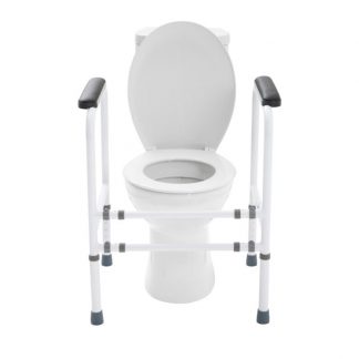 Alerta Portable Toilet Surround positioned around a toilet with the lid up