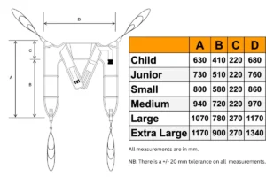 Prism Dual Access Sling Diagram, showing the various dimensions of each part of the sling.