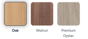 Wood colour options from Opera consisting of Oak, Walnut and Premium Oyster