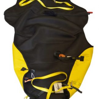 Freeway Falls Recovery Sling shown, laid out. Black and yellow in colour.