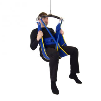 a man suspended in mid air in the Prism Dual Access Sling