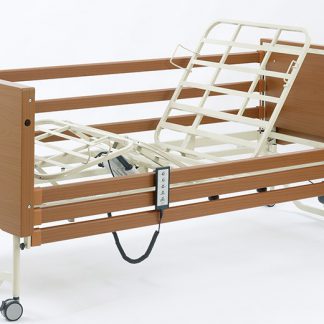 Wellell Icon Active Profiling Bed with backrest elevated. Mattress platform is visible as there is no mattress in place