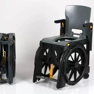 WheelAble Travel Shower Chair - 1 is fully assembled, 1 is folded