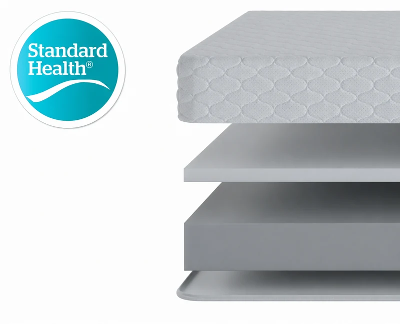 Cutaway illustration showing the construction of the Varimatic Standard Health adjustable bed mattress.