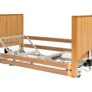 Alerta Lomond Floor 2 Bed lowered to the floor with the head and leg profiling sections of the mattress platforms raised. Oak.