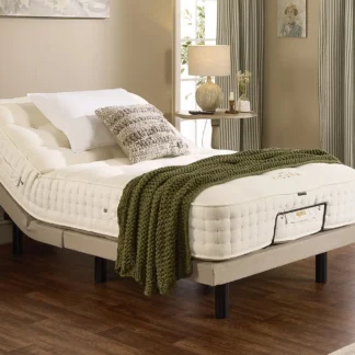 Opera Vicuña luxury adjustable mattress with natural fibres and pocket springs in modern bedroom setting with head end raised