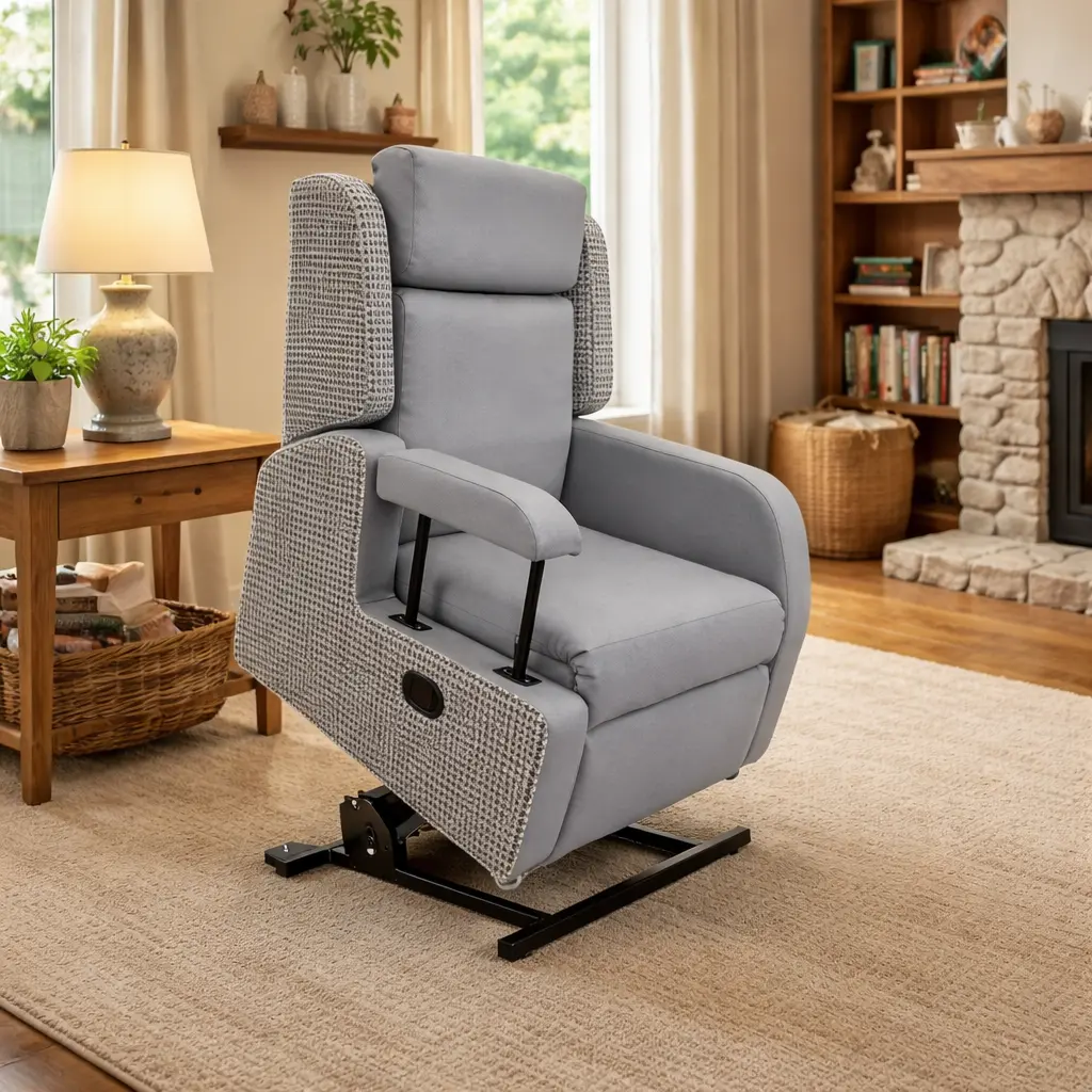 Riser recliner chair with pressure care support Riser recliner chair supporting posture and pressure care in a home setting