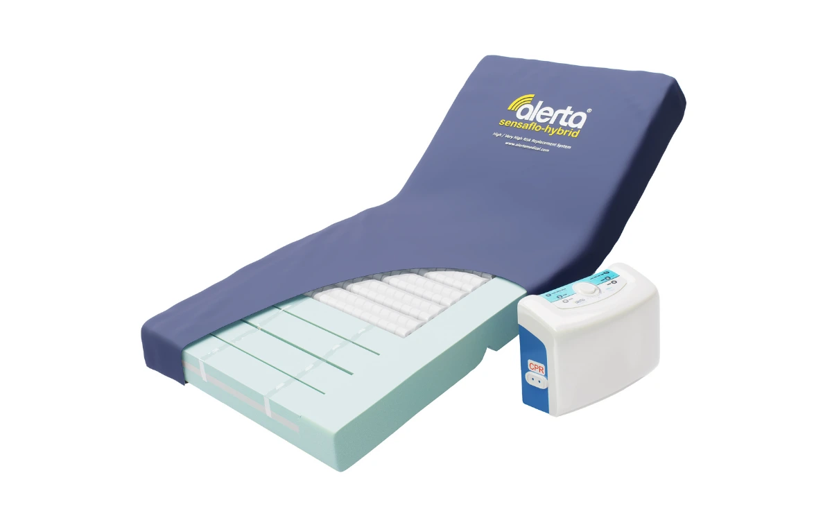 Adjustable profiling bed in a comfortable domestic bedroom supporting safer independent living at home