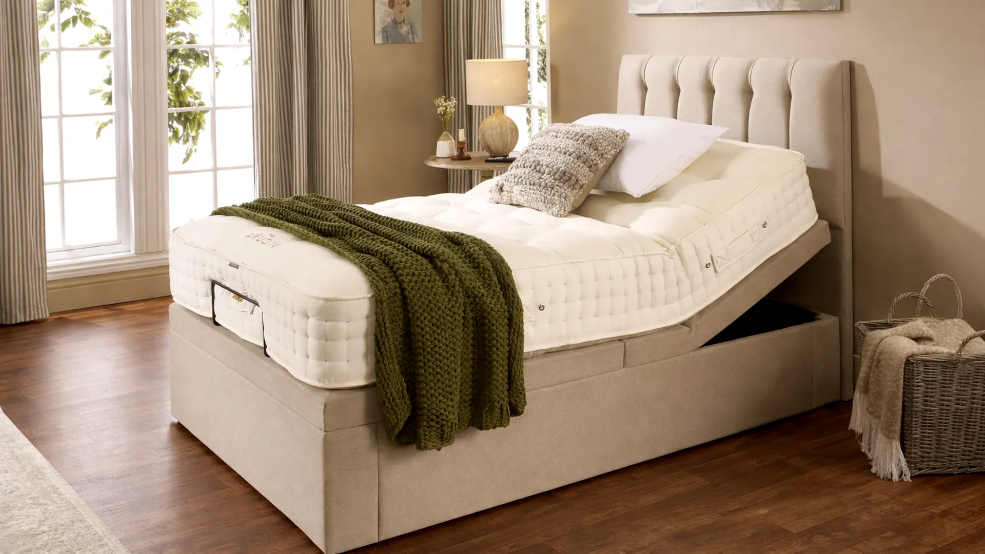 Premium adjustable bed in a modern UK bedroom supporting comfort and independence